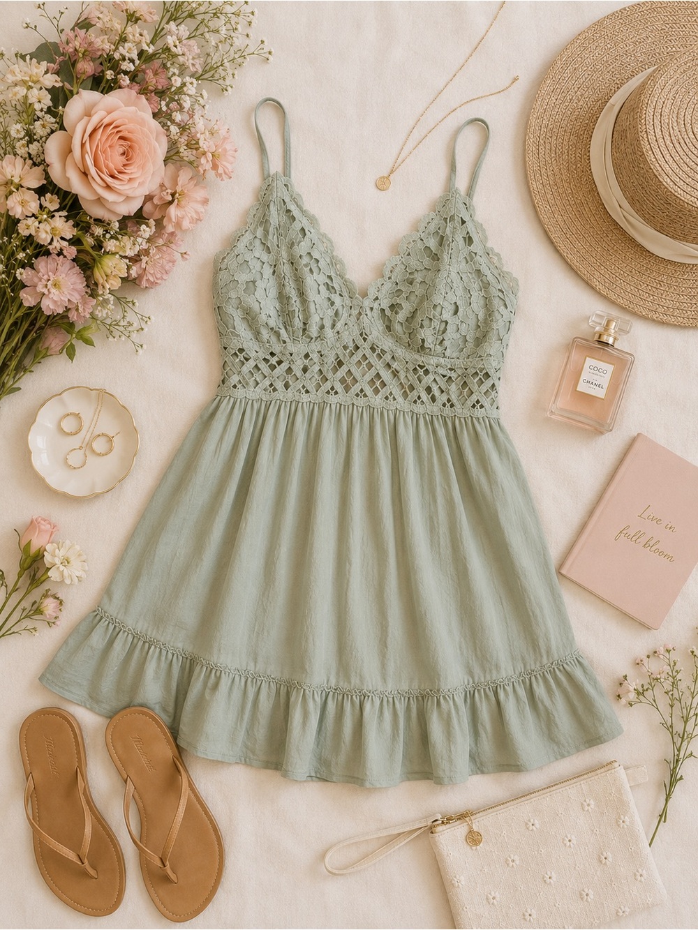 NWT Lace and Ruffled Slip Mini Sundress in Sage Green Size 2X - Picture 11 of 11